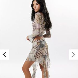 Silence + Noise Martha Mesh Long Sleeve Top & Mini Skirt Set size Medium NWT